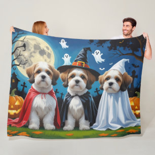 Cobertor De Velo Lhasa Apso Cachorros Pumpkin Halloween Engraçado