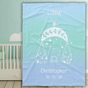 Cobertor De Velo Libra Zodíca Nome Estrela Birthdate Blue Baby