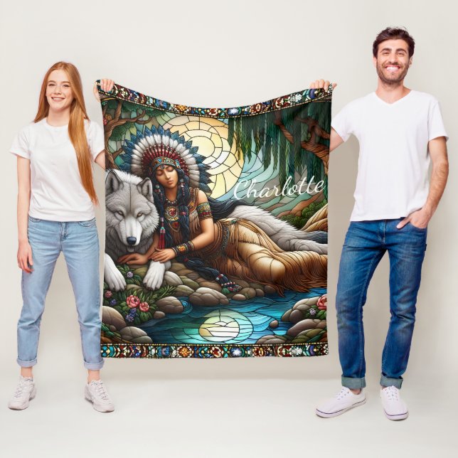 Cobertor De Velo Ligação pacífica: Mulher nativa e lobo (In Situ)