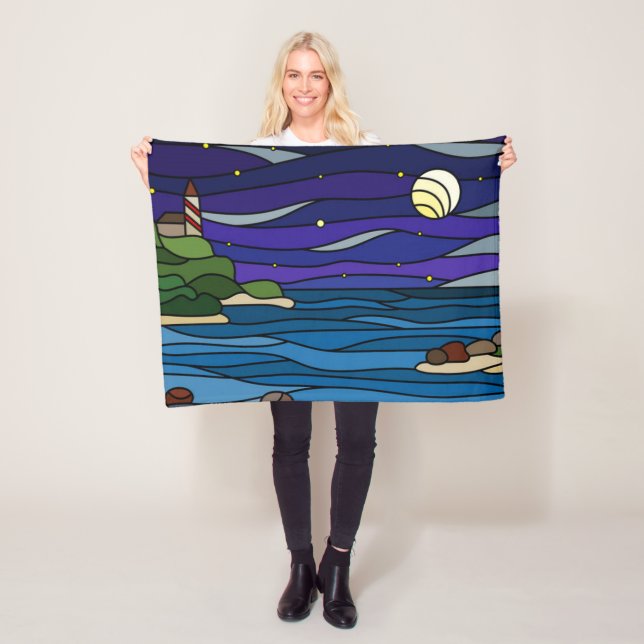 Cobertor De Velo Lighthouse Seashore Sob Estrelas da Lua Noturna (In Situ)