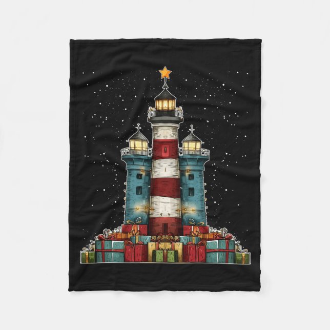 Cobertor De Velo Lighthouse Seaside Christmas Tree Xmas Long Sleeve (Frente)