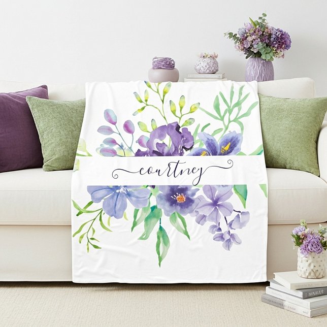 Cobertor De Velo Lilac watercolor floral personalizado (Criador carregado)