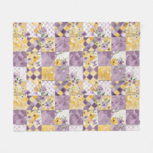 Cobertor De Velo Lilás Amarelo Colcha Patchwork Xadrez Cottagecore