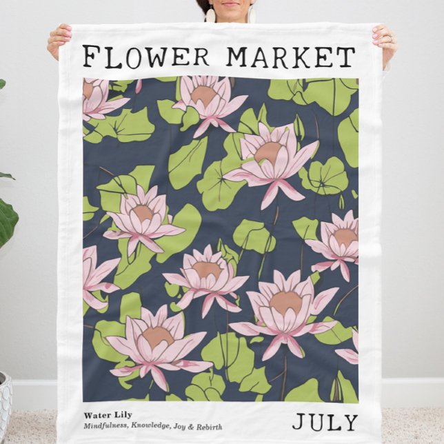 Cobertor De Velo Lily Lotus Julho Birmanês (Personalized July Birth Flower Market Print Fleece Blanket, Customizable Pink Lotus Floral Blanket)