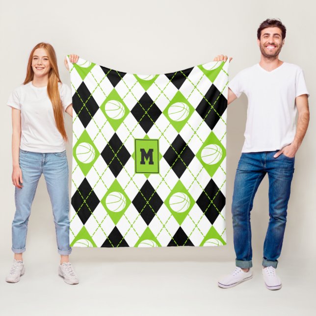 Cobertor De Velo limão negro de basquete branco com tema argyle (In Situ)