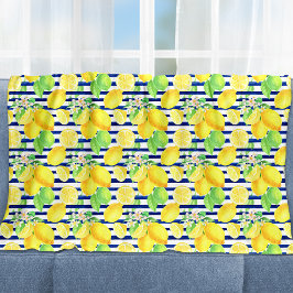 Cobertor De Velo Limões bonito de Aquarela em Stripes Azuis