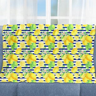 Cobertor De Velo Limões bonito de Aquarela em Stripes Azuis