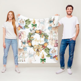 Cobertor De Velo Linda Watercolor Deer Christmas Monogramed