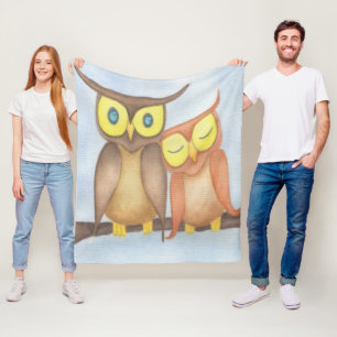 Cobertor De Velo Linda Watercolor Owl Lovers