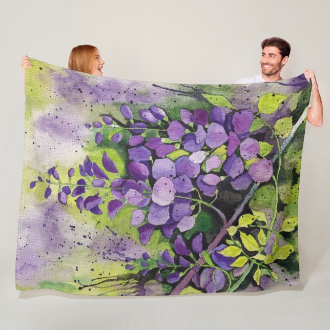 Cobertor De Velo Lindas Flores De Wisteria Em Aquarela (In Situ)