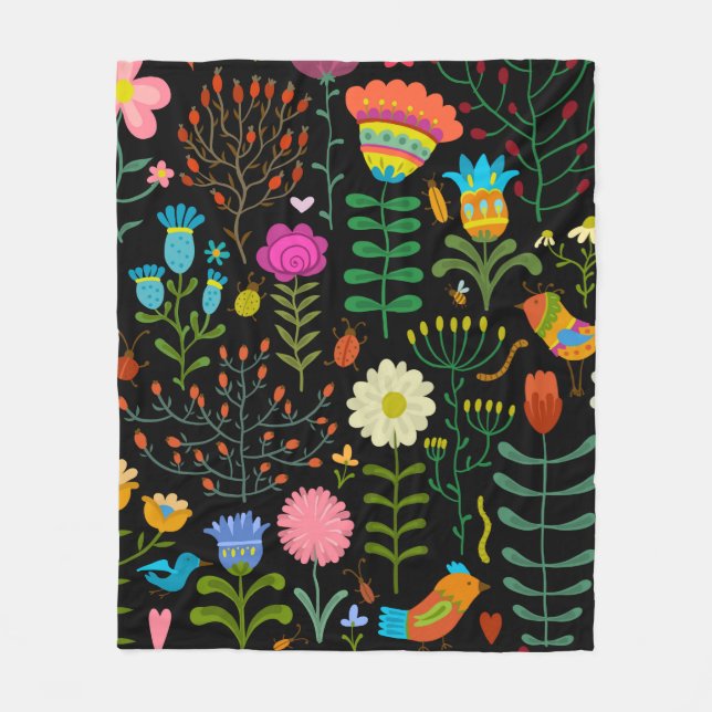 Cobertor De Velo Lindas flores desenhadas à mão (Frente)