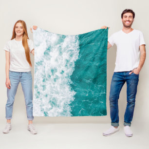 Cobertor De Velo Lindas ondas de praia no Oceano Azul