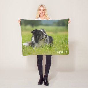Cobertor De Velo Lindo Border Collie com Nome Personalizado