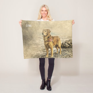 Cobertor De Velo Lindo Cachorro Golden Retriever com Nome Personali