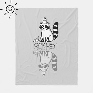 Cobertor De Velo Lindo Guaxinim Cinza Reflexo Doodle Nome Personali