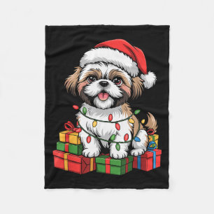 Cobertor De Velo Lindo Shih Tzu Chapéu de Papai Noel Natal Xmas Ama