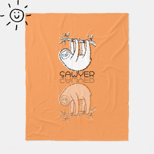 Cobertor De Velo Lindo Sloth Laranja Reflexo Doodle Nome Personaliz