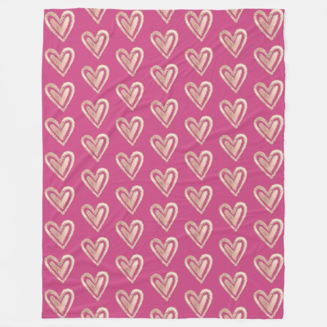 Cobertor De Velo Lindos Corações Rosa e Dourado Rosa (Frente)