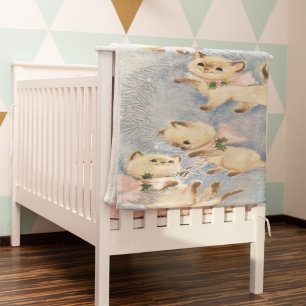 Cobertor De Velo Lindos Gatinhos Siameses Laços Rosa Azevinho