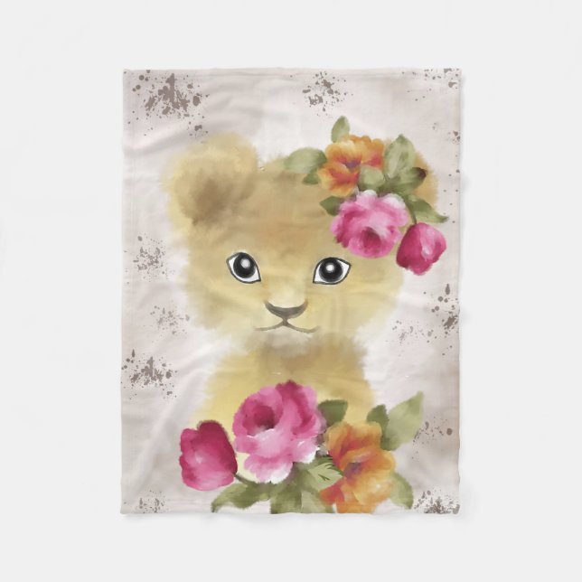 Cobertor De Velo Lion Baby Lion Watercolor (Frente)