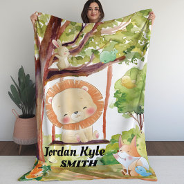 Cobertor De Velo Lion Balançando, Raposa, Coelhinho e Pássaros