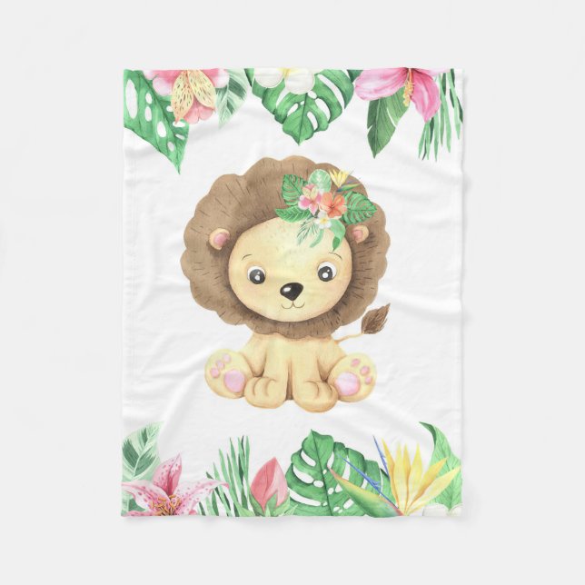 Cobertor De Velo Lion Flower Watercolor (Frente)