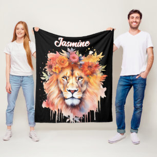 Cobertor De Velo Lion Pastel Flowers Safari Watercolor Savannah Cat