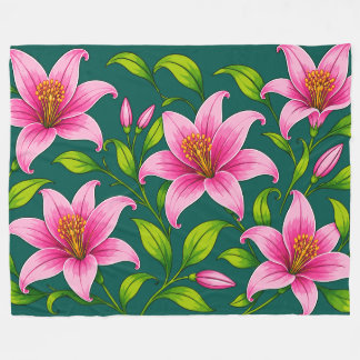 Cobertor De Velo Lírio Rosa Elegante Floral com Folhagem Verde