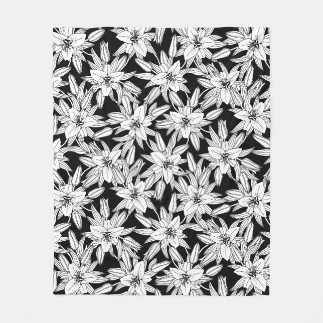 Cobertor De Velo Lírios em Flor em Preto e Branco  (Frente)