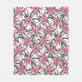 Cobertor De Velo Lírios em Flor em Rosa Pastel sobre Branco