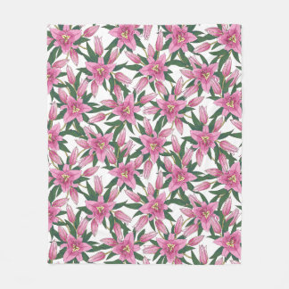Cobertor De Velo Lírios em Flor em Rosa Pastel sobre Branco