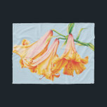 Cobertor De Velo Lírios, flores de lily, belas artes<br><div class="desc">Delicar Lily trabalho de arte impressão em laranja e azul-céu. Projetada exclusivamente a partir de "Lírios" criados de pintura original a lápis e a aquarela por Sarah Trett.</div>