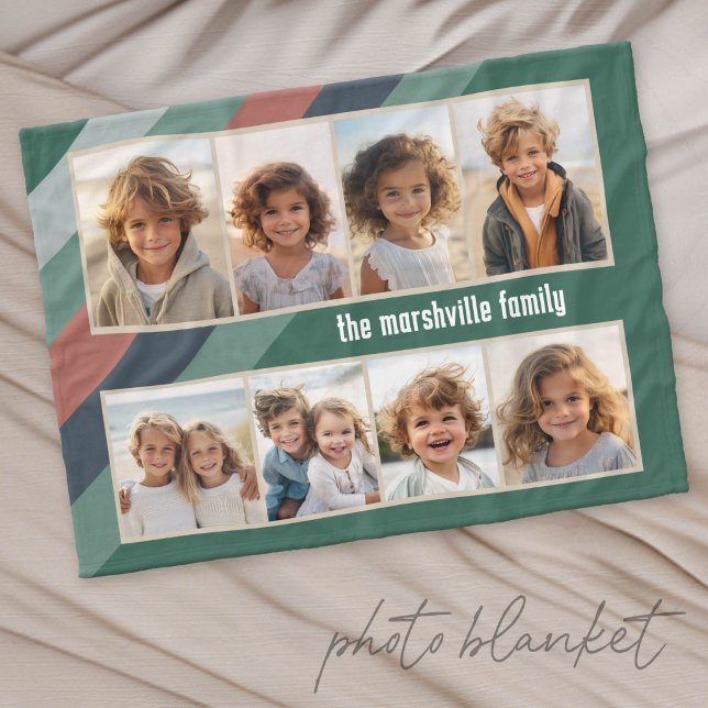 Cobertor De Velo Listra Retro - Colagem de 8 Fotos (Custom Photo Blanket with Lots of Photos)
