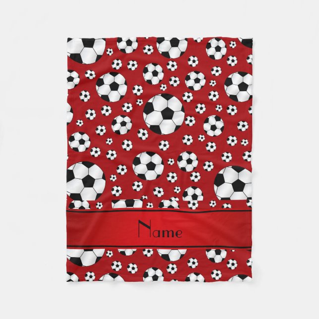 Cobertor De Velo Listra vermelha do vermelho das bolas de futebol (Frente)