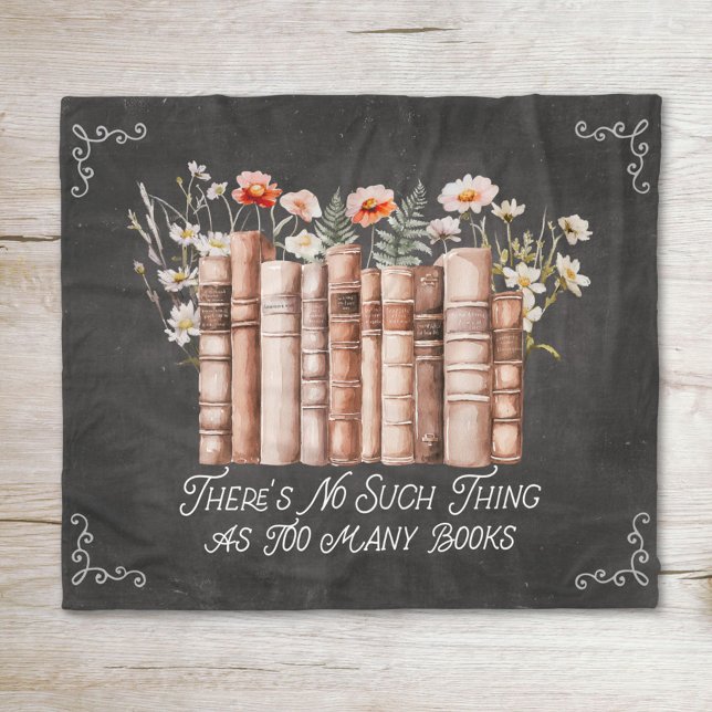 Cobertor De Velo Livros com Flores e Citação em Quadro Negro (Close up)