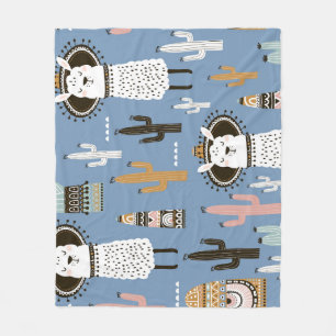 Cobertor De Velo Llama, Cactus, Padrão De Elementos Desenhados À Mã