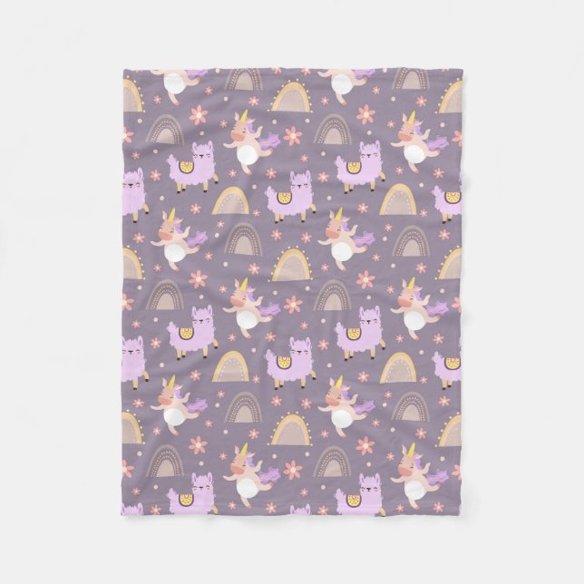 Cobertor De Velo Llamas E Unicórnios Fleece Blanket (Frente)
