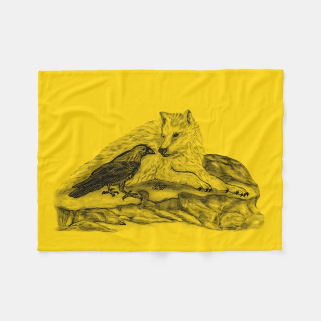 Cobertor De Velo Lobo e Raven - Design preto e amarelo (Frente (Horizontal))