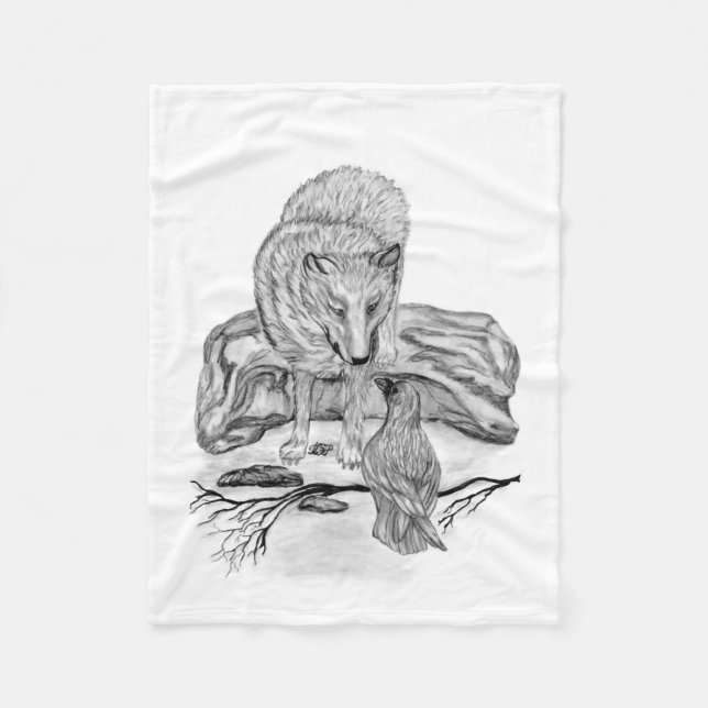 Cobertor De Velo Lobo e Raven - Design preto e branco (Frente)