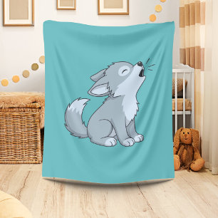 Cobertor De Velo Lobo Filhote Uivando Desenho Fofo Verde