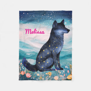 Cobertor De Velo Lobo-noturno-estrelado personalizado na flor de fl