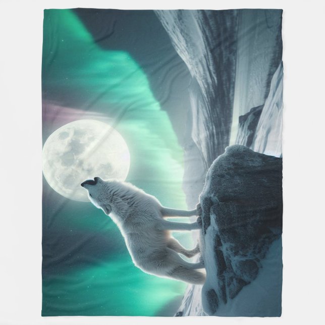 Cobertor De Velo "Lobo uivando nas Luzes Aurora" (Frente)