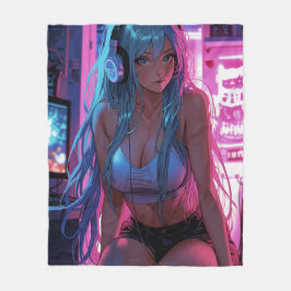 Cobertor De Velo Lofi Gamer Girl | Estética de animação de calha