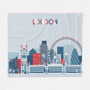 Cobertor De Velo Londres, Inglaterra skyline vermelha, branca e