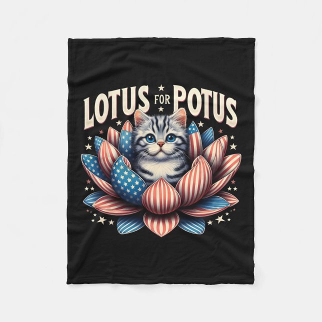 Cobertor De Velo Lotus For Potus USA Flag Cat Lovers Kamala Harris (Frente)