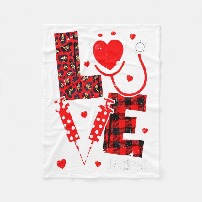 Cobertor De Velo Love Nurse Life Valentine Day Leopard Plaid Red He (Frente)