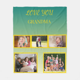 Cobertor De Velo Love You Grandma Photo Collage and Gold Script
