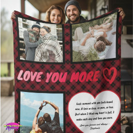 Cobertor De Velo "Love You More" Photo and Love Poem Plaid