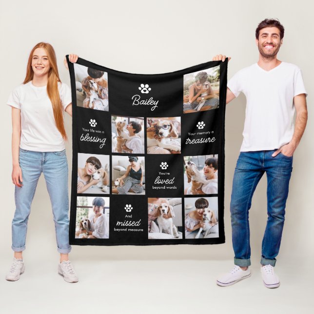 Cobertor De Velo Loved & Missed Pet Dog Memorial 10-Photo Collage (In Situ)