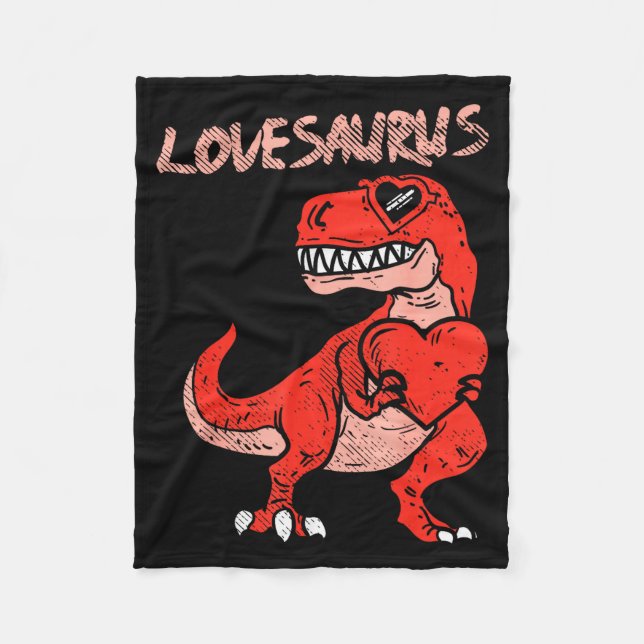 Cobertor De Velo Lovesaurus Trex Dinosaur Heart Cute Valentines Day (Frente)